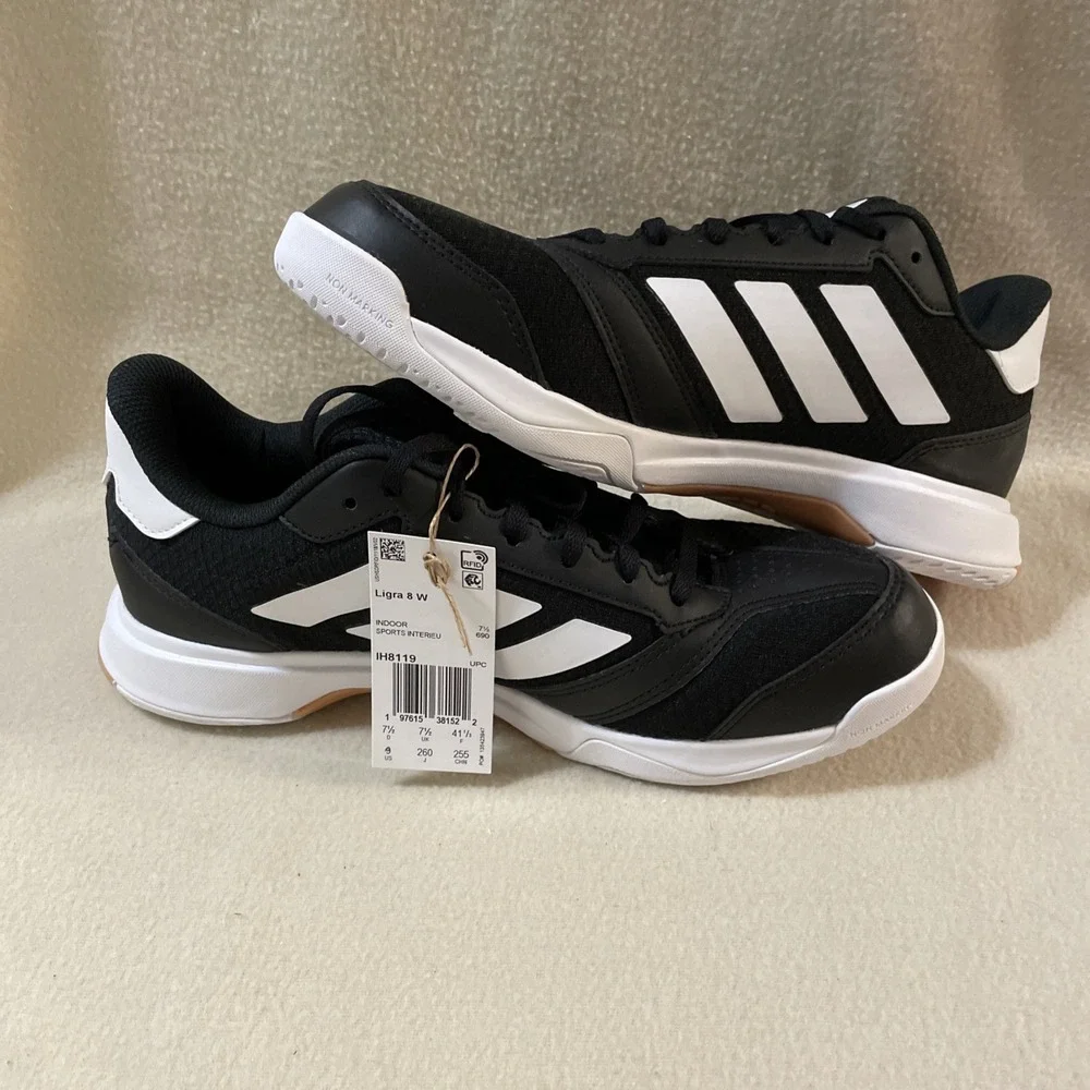 Adidas Ligra Indoor Sports Shoes Womens Black White Size 9 IH8119 New With Tags